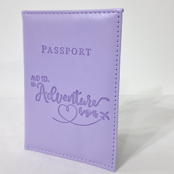 Purple PU Leather Passport Holder, And So The Adventure Begins,  NEW - Picture 1 of 7